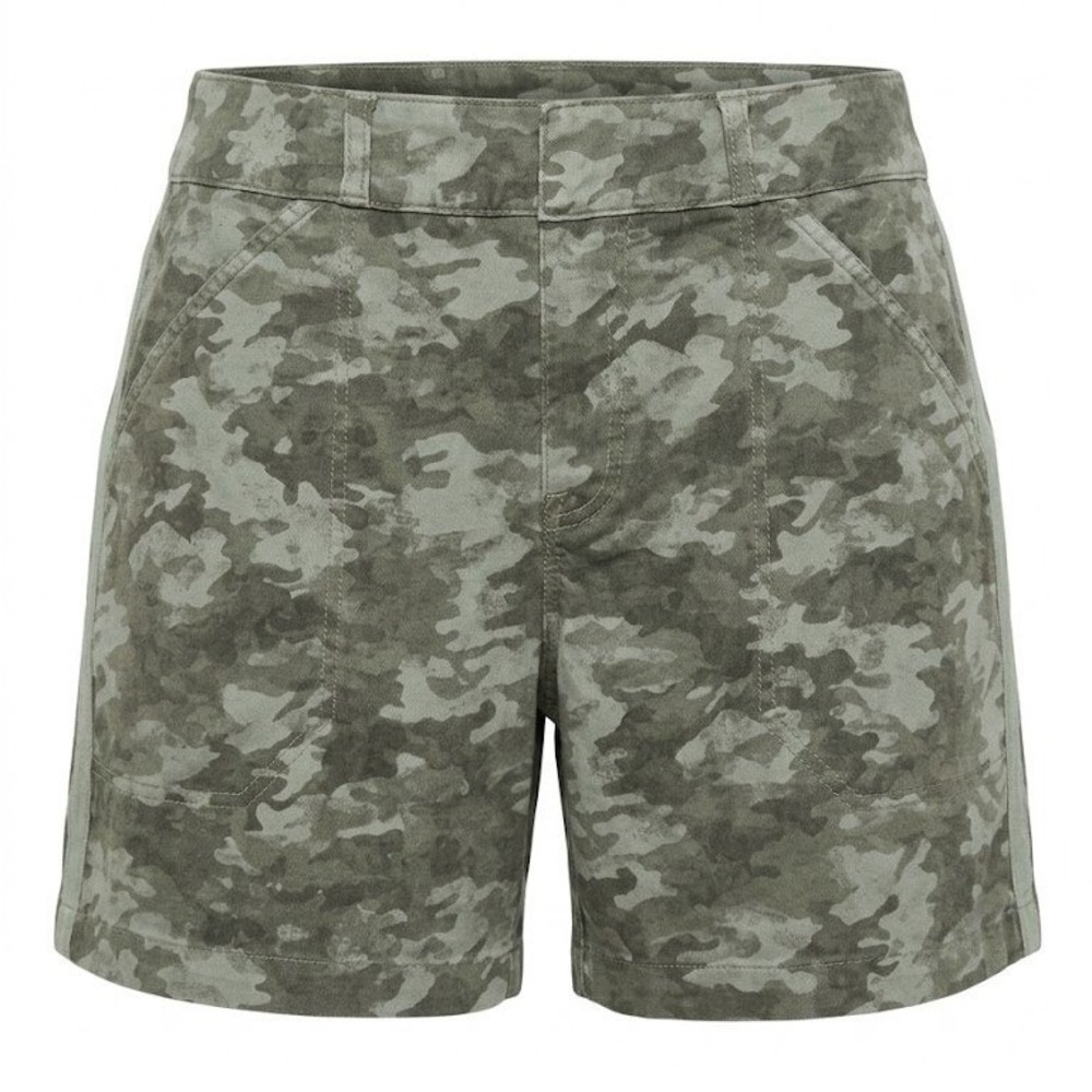 Spanx Women's Green Camo Stretch Twill Shorts Size Large Pull On Tummy Control
